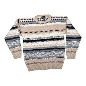 Vtg Tris Line Cosby Style Textured CableKnit Crewneck Sweater Sz M Made In italy